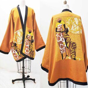 Ashro Womens Duster Kimono Cardigan Coat Jacket Brown Afrocentric Open Front 26